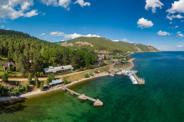 Aerial view of the pier in the village of Bolshiye Koty © tilpich