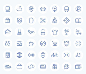line icons set on white for maps, navigation apps, vector