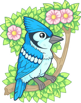 cartoon cute bird blue jay funny illustratio