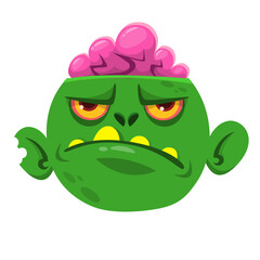 Cartoon funny zombie head. Halloween illustration
