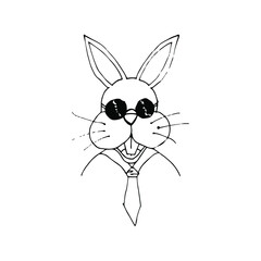 Rabbit businessman, in business suit. Black and white rabbit face vector illustration.