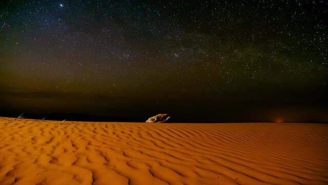skull in the desert under starry night timelapse