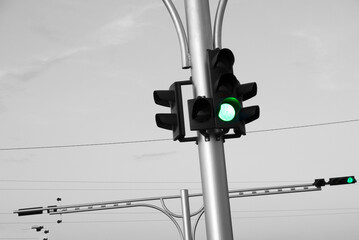Traffic light in the evening.