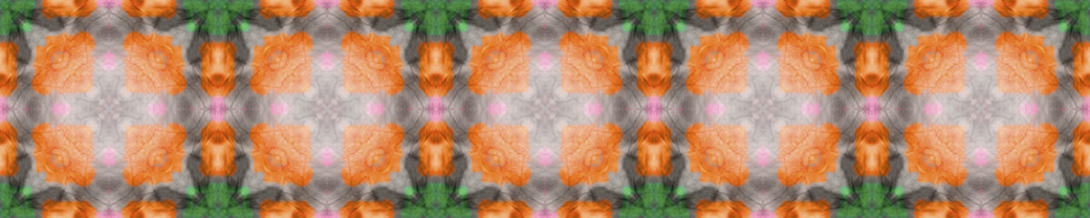 Tie Dye Effect. Asian Backdrop.  Orange, Green and Pink Textile Print. Rainbow Natural Ethnic Illustration. Colorful Tie Dye Effect.