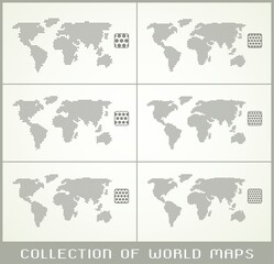 Collection of dotted world maps