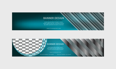Gradient banner front and back on grey background.