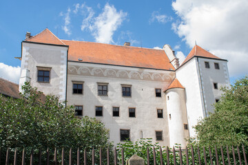 Fototapeta na wymiar Telc, Czech republic, old castle view summer sunny day view blue sky tourism landmark