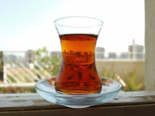 Turkish tea freshly brewed in a tea glass