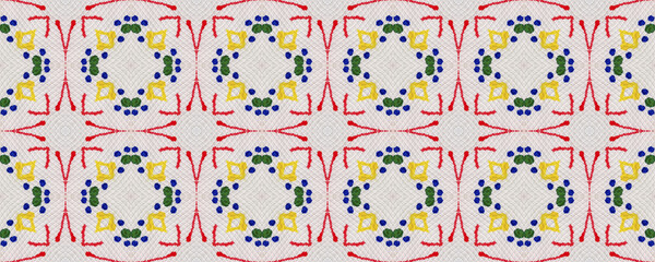 Arab Pattern. Green, Red, Yellow, Blue Seamless Texture. Abstract Kaleidoscope Design. Seamless Tie Dye Rapport. Ikat African Print. Ethnic Arab Geometric Pattern.