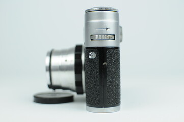 Istanbul, Turkey; September 12, 2020: Retro Fed 4 soviet  rangefinder 35mm analog film camera on a...