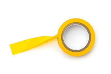 Insulating tape in yellow on a white background. Isolated.