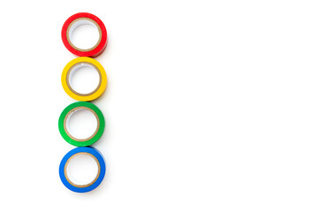 Insulating tape of different colors on a white background. Isolated.