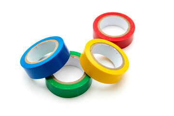Insulating tape of different colors on a white background. Isolated.
