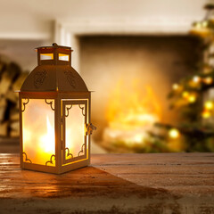 Christmas lamp and fireplace 