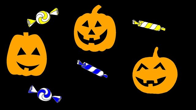 An illustration 3D of Halloween with pumpkins and candies