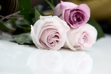 Delicate pink roses as background. Retro filter. Soft color. Bouquet of flowers for the design of postcards, invitations, congratulations on the holiday, birthday