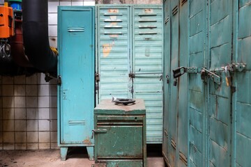 Locker room with old steel lockers