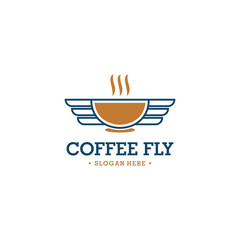 Coffee Cup Express Delivery with wings logo inspiration, Simple and flat coffee mug with wings icon. Vector aromatic coffee flies logo