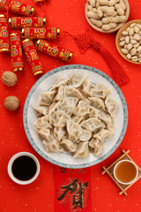dumplings in the background of Chinese Red