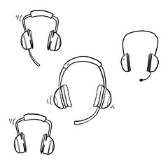 hand drawn doodle headphone icon set illustration vector isolated background