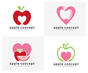 Set of Apple Love logo design vector template, Fruits Apple icon symbol
