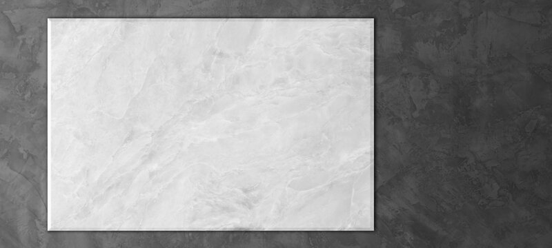 White marble texture board on light dark and gray abstract cement wall background for banner copy space.