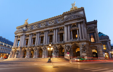 Fototapeta na wymiar Night front view of the Opera National de Paris. France.