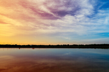 The light of the sky at sunset And the light reflected on the water