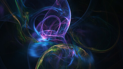 Abstract colorful blue and violet glowing shapes. Fantasy light background. Digital fractal art. 3d rendering.