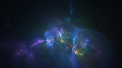 Abstract colorful blue and violet glowing shapes. Fantasy light background. Digital fractal art. 3d rendering.