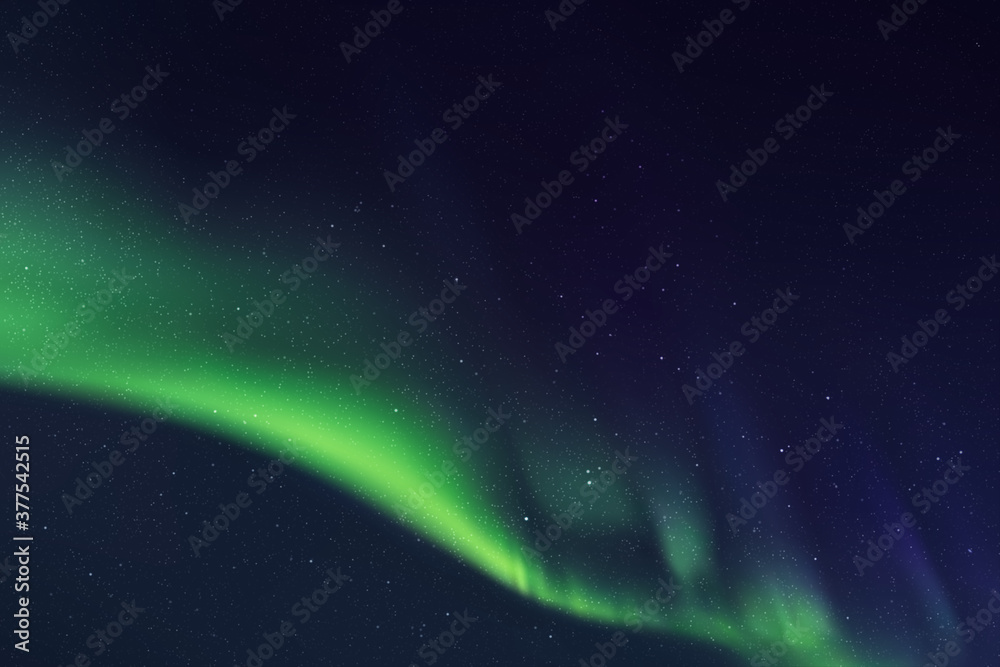 Sticker night starry sky and northern lights. green aurora borealis