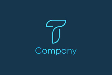 Initial Letter T Logo. Blue Geometric Shape Monogram Linear Style isolated on Blue Background. Usable for Business and Branding Logos. Flat Vector Logo Design Template Element.