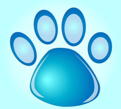 Color vector paw icon of cat, dog, bear or other wild animal. Pictured on a gray background with shadows. Good store symbol for pets or pet food. Can be used for packaging design
