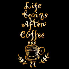 a cup of coffee on a black background