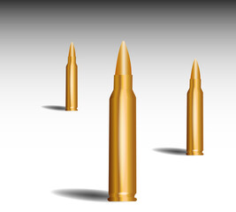 Vectronic, realistic cartridges for the AK-47 assault rifle (caliber 7.62 and 5.45), standing vertically one after another. Nice pattern or banner for an arms store.