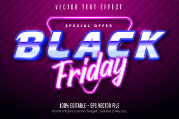 Fototapeta na wymiar Black friday text, Neon lights signage style editable text effect