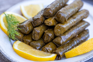 Turkish foods; stuffed leaves (yaprak sarma dolma)
