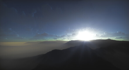 sunrise over the mountains landscape sky 3D
