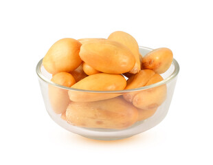 peeled salak fruit in the bowl isolated on white background, tropical fruit