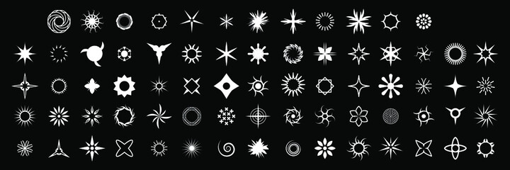 Set White Collection Star Icons Sparkles Vector Symbols Shine Elements Design Style