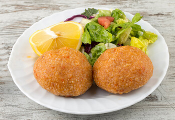 Traditional Delicious Turkish foods; bulgur meatball (Icli Kofte)