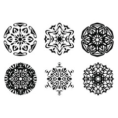 Vector snowflakes set.  Holiday illustration.  Snow New Years ornate. Christmas element  Snowflake silhouette clipart. Winter decoration. 