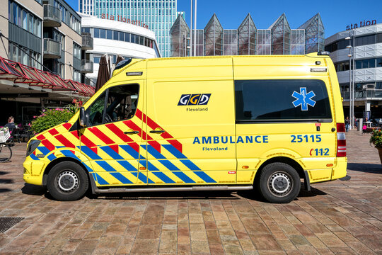 ALMERE, THE NETHERLANDS - SEPTEMBER 2, 2020: Dutch GGD Flevoland Mercedes-Benz Sprinter ambulance