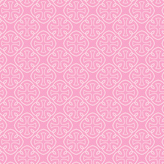 Vector background pattern. Abstract geometric texture. Seamless pattern for wallpaper design. White ornament on a pink background