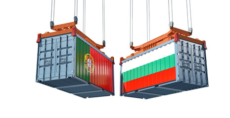 Freight containers with Portugal and Bulgaria flag. 3D Rendering 