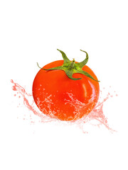 Water splashing on fresh tomato isolated on white background