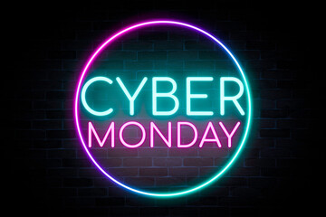 Cyber Monday neon flash light, bright signboard, season sale,discount price tag,neon sign,  light banner.