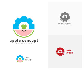 Apple Gear logo design vector template, Fruits Apple icon symbol