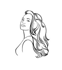 Portrait of a young woman with beautiful hair. Fashion sketch