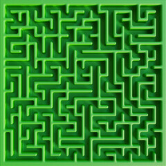 3D rendered maze with green grass